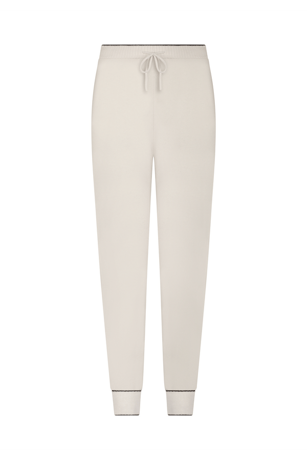 The Alice Jogger from Gigi C Lounge, crafted in a cozy wool/cashmere blend with a drawstring waistband and ribbed ankle cuffs, is elegantly set against a plain white background.