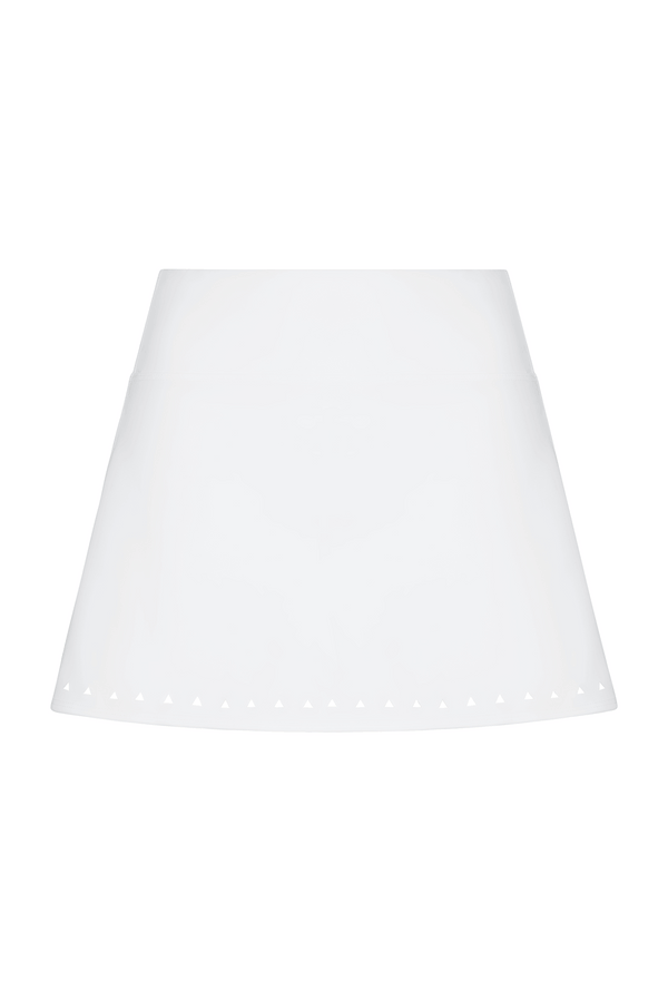 The white lampshade features a conical shape with a smooth surface reminiscent of the pleats on Gigi C Sports Susie Skirt, complemented by small triangular cutouts at the bottom.