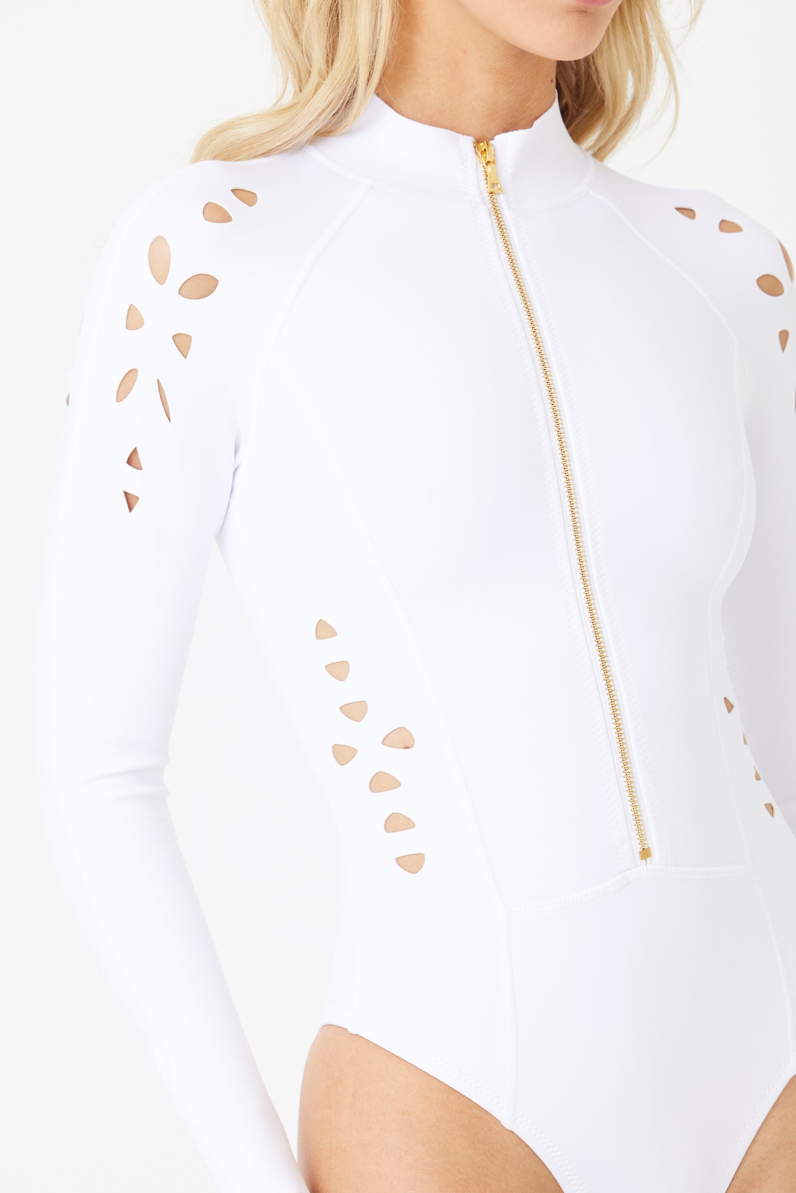 White Scuba Surfsuit with Gold Zipper