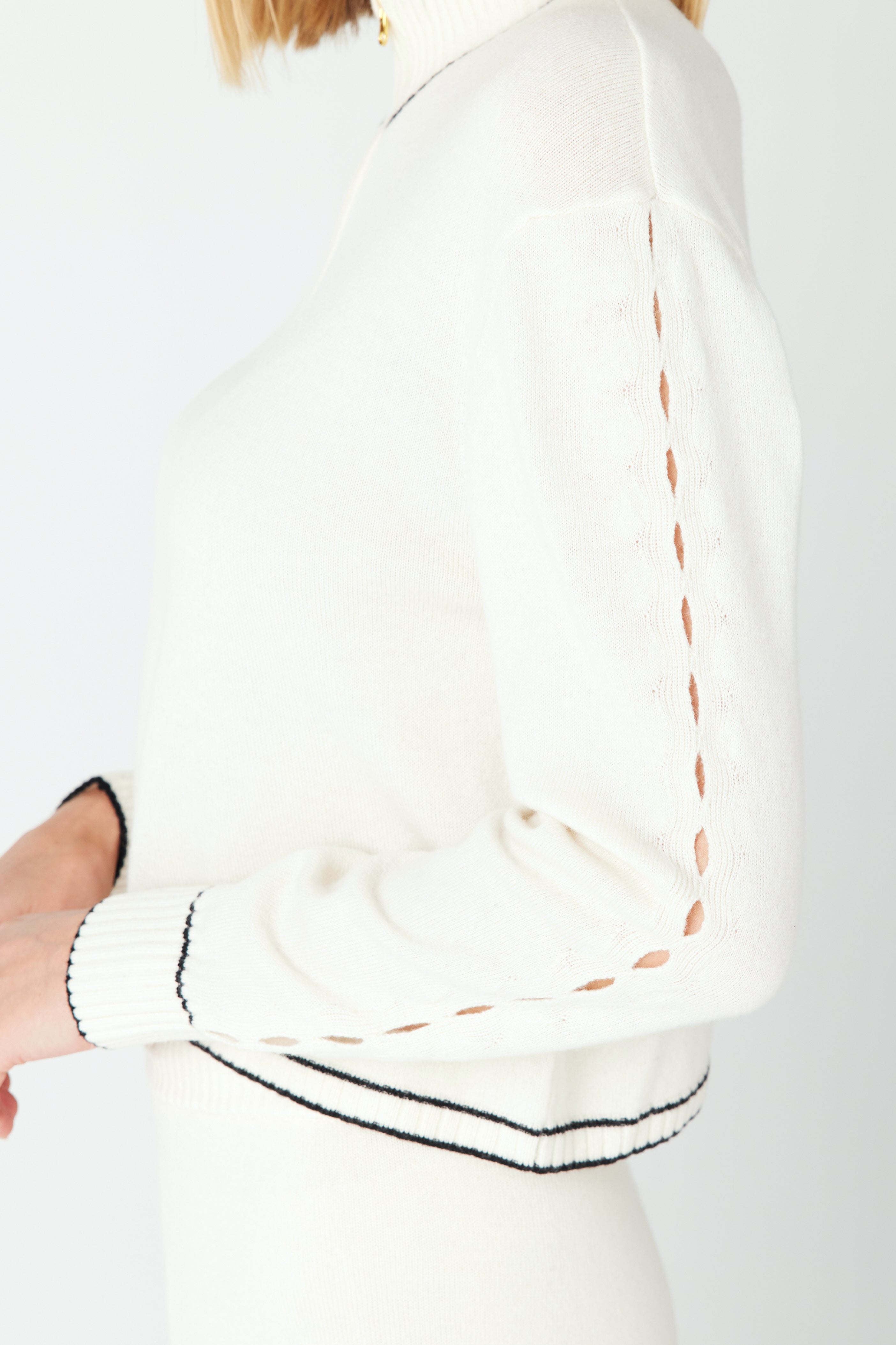 June Half Zip White Cashmere Loungewear Sweater 